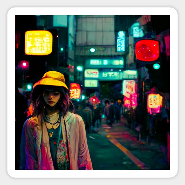 Tokyo At Night Sticker by DarkAgeArt